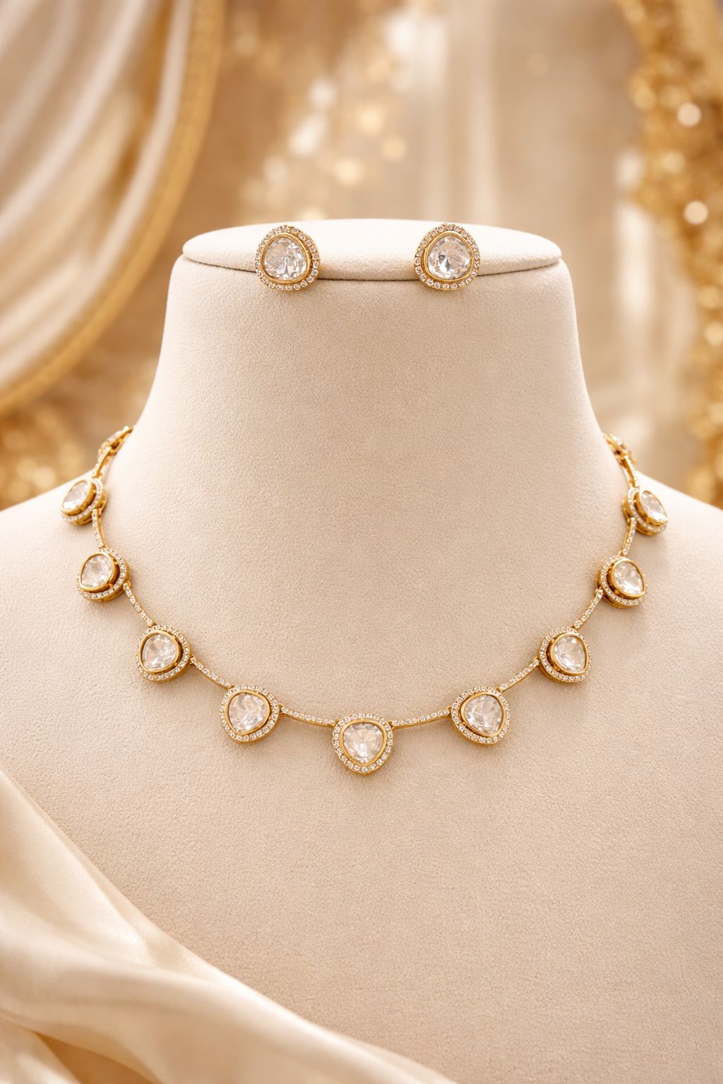Classic Polki Single Line Necklace Set