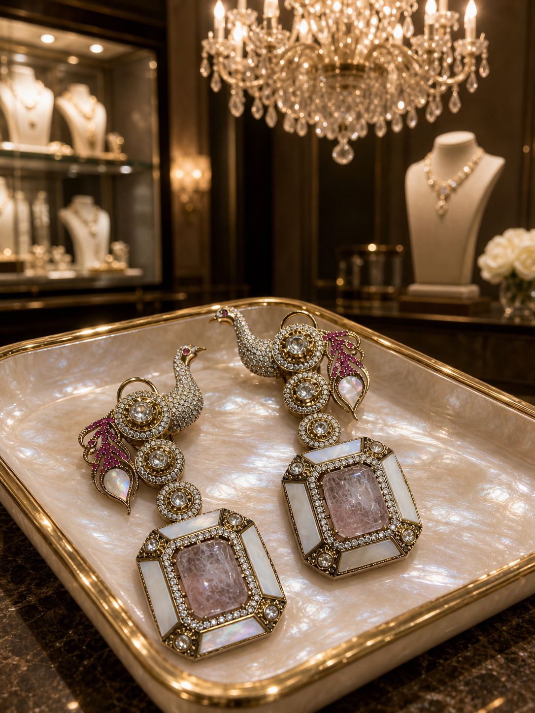 Pearl Empress Peacock Earrings
