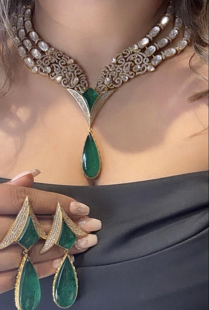 Luxe Emerald Drop Necklace Set