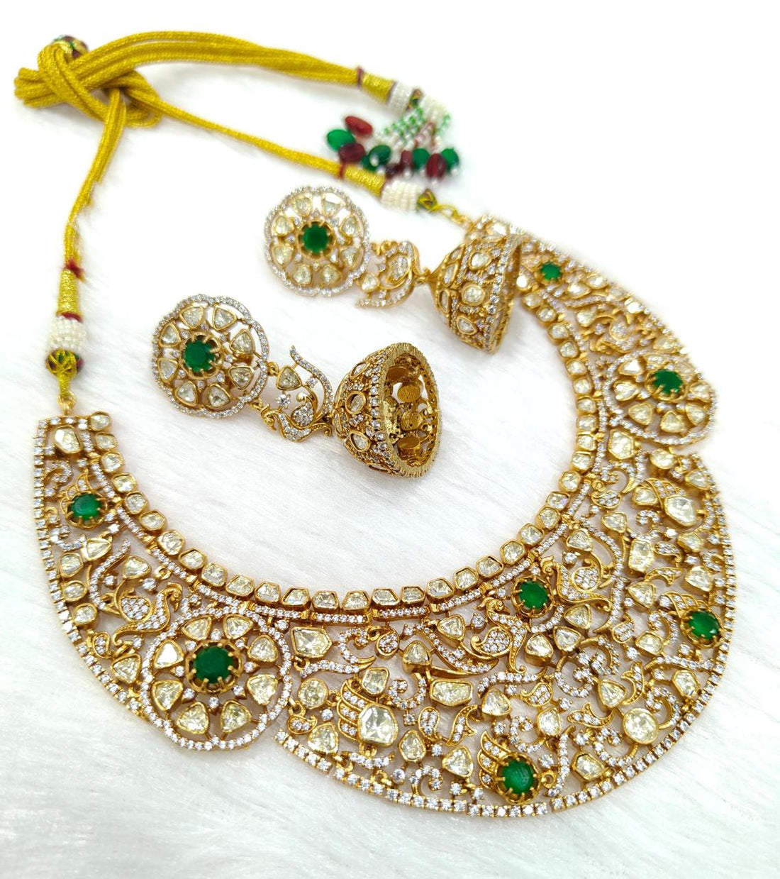 Zehra Emerald Moissanite Polki Necklace Set